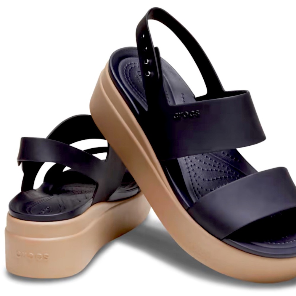 CROCS Women's Black and Tan Sandals Like New Size 10